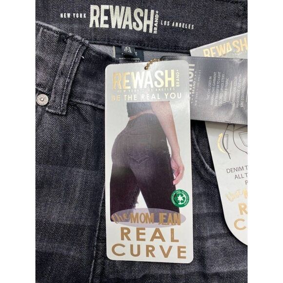 Rewash Brand Mom Curve Jeans Women's 24 Faded Black Destructed Frayed High Rise - Picture 10 of 12